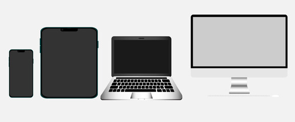 ealistic set of monitor,laptop, tablet, smartphone. Stock Vector illustration.