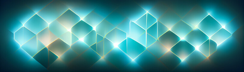 Obraz premium Banner with green, blue and turquoise squares, digital art