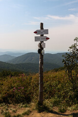 Signpost on the trail in the Bieszczady Mountains