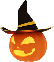 3D Render Halloween Pumpkin With Witch Hat