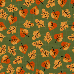 Tiny Autumn Oak Leaves Vector Seamless Pattern