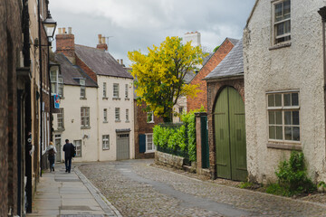 Fototapeta na wymiar Street In A Center Of Historic Town Durham In North East England