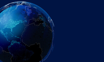 Digital earth .Concept 3d animation.Worldwide global business conceptual background, abstract Earth world map on dark blue background, animation