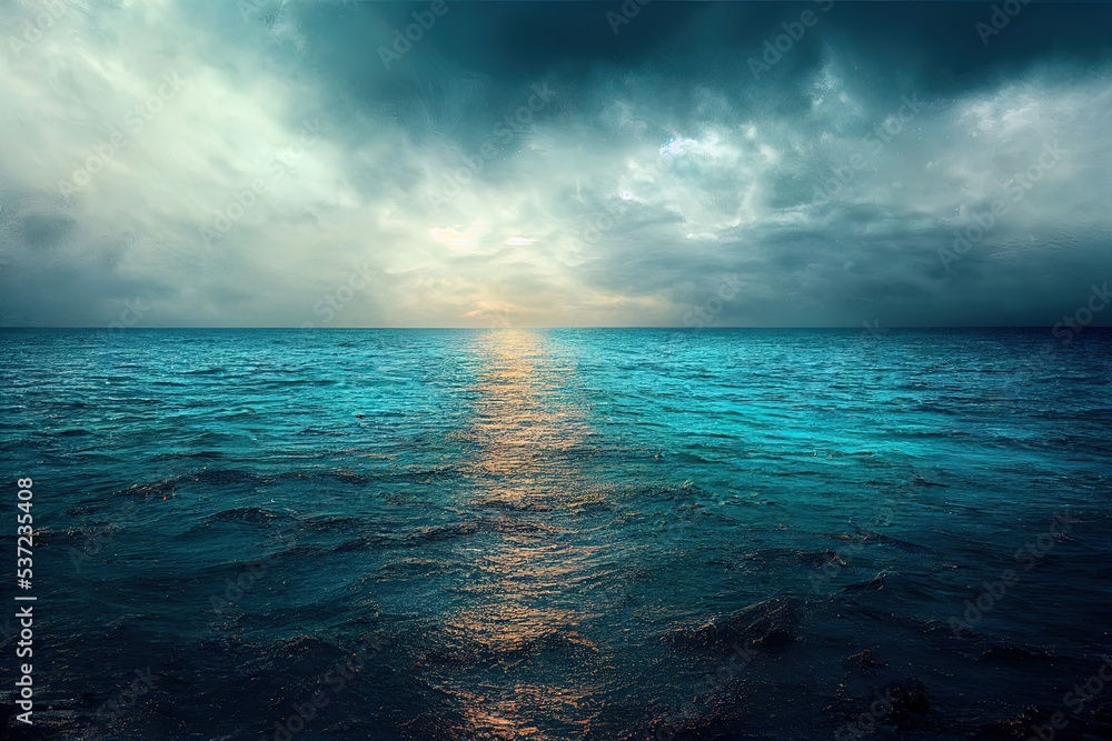 Poster calm weather on sea or ocean with clouds generative ai