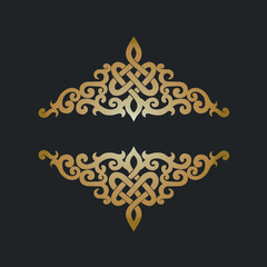 Mongolian traditional ornament, gold emblem, vector illustration