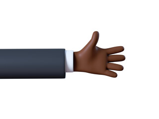 3d render, african cartoon character counting from one to five, black skin hand shows fingers, business clip art set isolated on yellow background