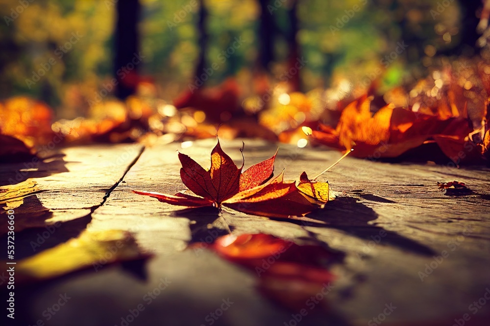 Aufkleber autumn with rail and leafs generative ai