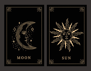 Tarot cards. Vector illustration of the moon and the sun. Hand drawn celestial illustrations.
Design elements for decoration in modern style. magical drawings. linear drawing.