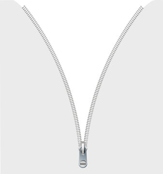 Zipper. Steel zipper in closed and open positions. Accessory for clothes.