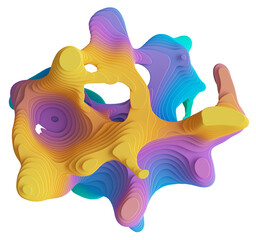 3d render, abstract colorful unusual layered curvy shape, isolated on black background. Creative wallpaper