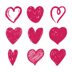 set of doodle heart vector
