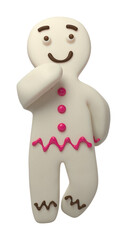Cartoon white chocolate gingerbread man smiling, 3d illustration