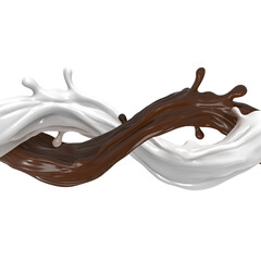 Milk and chocolate splashes, twisted liquid jets