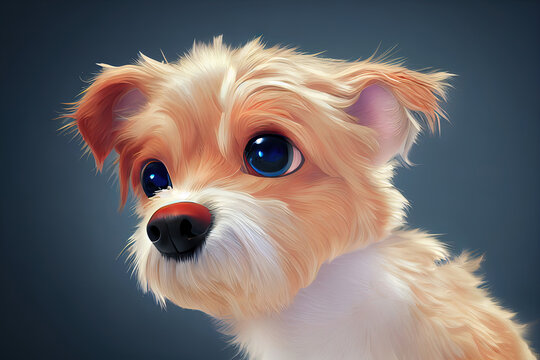 dog digital art illustration. . Cute pet hand drawn portrait. Graphic clip art design Generative AI