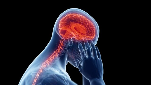 3d rendered medical animation of  a man having a headache