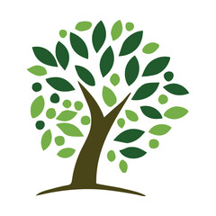 Tree logo illustration. Natural organic ecological symbol. Vector brown tree with green leafs. Modern emblem of healthy botanical agriculture. Flat design of natural plant. Symbol of bio sustainable.