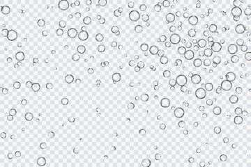 Air bubbles, oxygen, champagne crystal clear, isolated on a transparent background of modern design. Vector illustration of EPS 10.