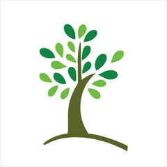 Fototapeta premium Tree logo illustration. Natural organic ecological symbol. Vector brown tree with green leafs. Modern emblem of healthy botanical agriculture. Flat design of natural plant. Symbol of bio sustainable.