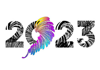 Decorative 2023 calendar header. Unusual experimental paint brush strokes