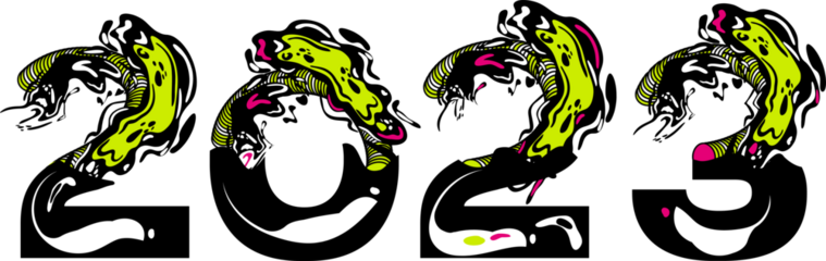 Decorative 2023 calendar header. Unusual experimental paint brush strokes