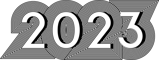 2023 New Year optical illusion style. Minimal op art abstract calendar header.