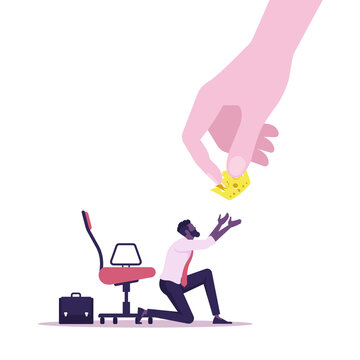 Big hand giving golden crown to businessman, illustration of business career and success concept 
