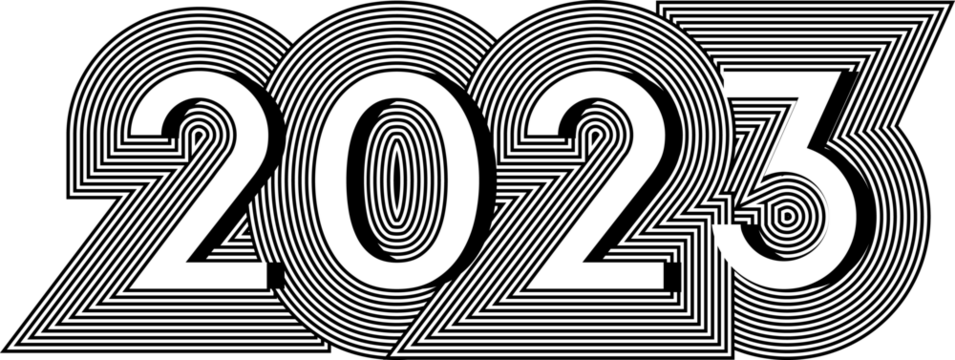 2023 New Year optical illusion style. Minimal op art abstract calendar header.