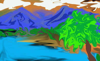 Fototapeta na wymiar Vector digital painting Mountain landscape