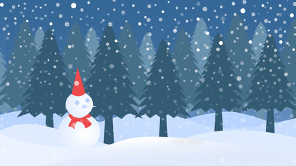 Snow man in forest with snow