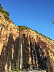 Hexagonal rock columns with little brook at Sai Kung, Hong Kong