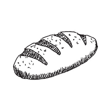 Loaf of bread illustration. Bread sketch style. Old hand drawn engraving imitation.