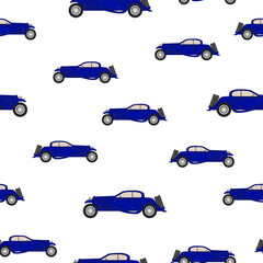 Seamless pattern retro cars in cartoon style on white background.