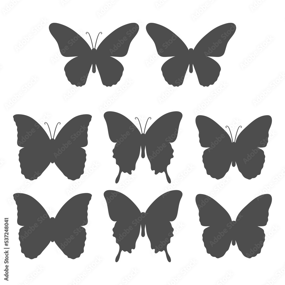 Poster set of black and white illustrations with a butterfly. isolated vector objects on a white background