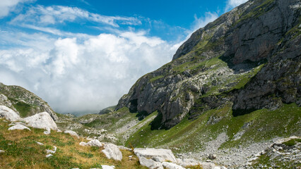 mountain view of the peaks of the Balkan. high mountains, blue skys
