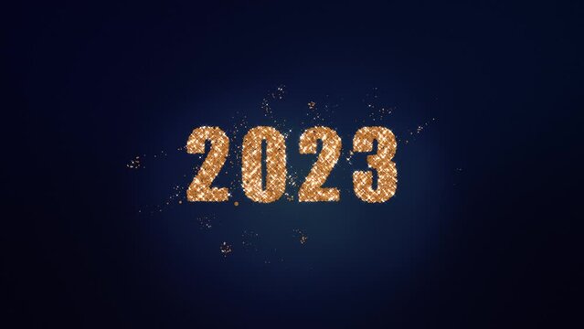 2023 new year numbers in gold particles. Glittering numbers on dark