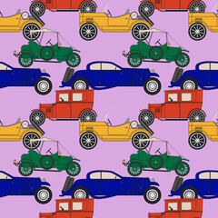 Abstract seamless pattern retro cars for decorative design.