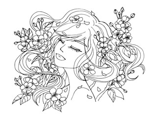 vector coloring page with cute cartoon anime girl. avatar, line art