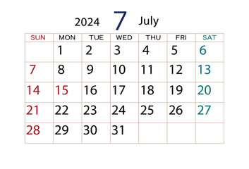 2024年カレンダー7月
