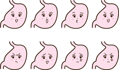 擬人化した胃の喜怒哀楽の表情セット
