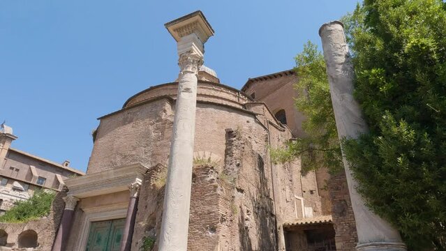 View of the building Tempio di Romolo, archaeological area of ​​the Roman forum