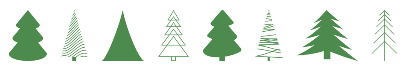 Collection of green Christmas trees. Vector illustration