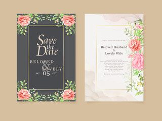 Beautifull Floral Wedding Invitation Card. Floral Watercolor Design Template Set.
