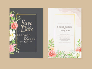 Fototapeta na wymiar Beautifull Floral Wedding Invitation Card. Floral Watercolor Design Template Set.