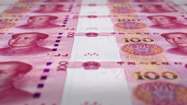 100 Chinese Yuan banknote rotating close-up animation. Business and Finance concepts. Seamless loopable animation.