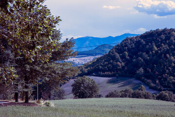 Urbino, (PU), Italy - August 10, 2022: Hills near Urbino, Pesaro Urbino, Marche, Italy, Europe