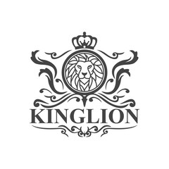 Luxury Royal Lion King logo template. Elegant gold Leo crest symbol icon vector illustration