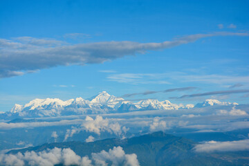 Fototapeta na wymiar Panoramic view of Mount Kanchenjunga range from Rishyap, Kalimpong