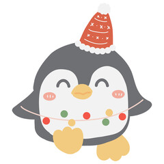 Cute cartoon Penguin with Christmas party costume illustration for Happy New Year cards