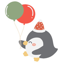cute cartoon baby penguin with balloon party for Christmas New year illustration 