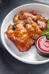 ribs grill pork barbecue fried meal food snack on the table copy space food background 